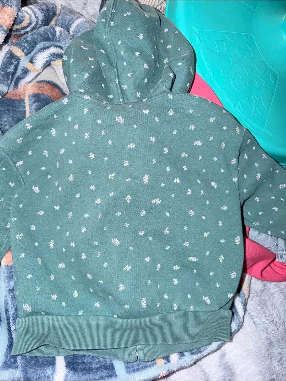 GAP Green Hooded Zip Sweatshirt with Pink Logo